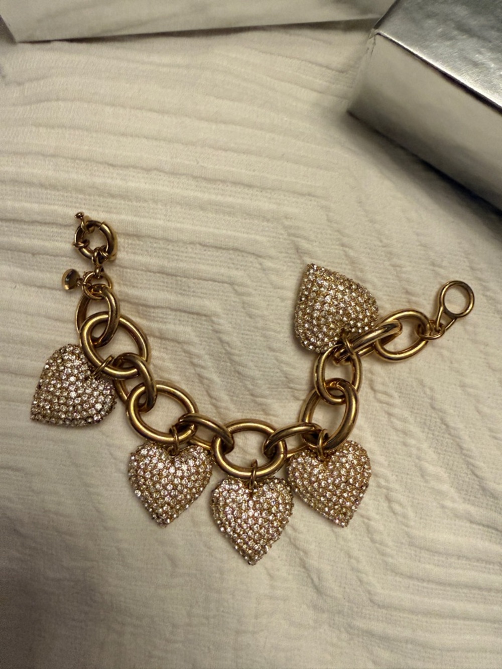 J. Crew Gold-Tone Chain Bracelet with Pavé Heart Charms